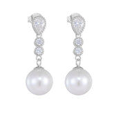 Long Style Zircon Round Pearl Sterling Silver Drop Earrings