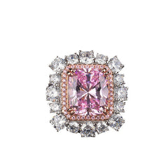Luxury Halo Rectangle Pink Zircon Ring