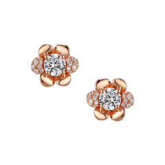 Round Zircon Camellia Silver Studs Earrings for Women