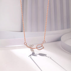 Tulip with Zircon Pendant Silver Necklace for Women