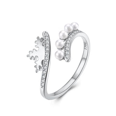 Snowflake Pearl Zircon Opening Silver Ring