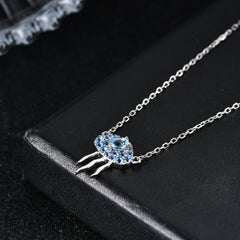 Fashion Style Inlaid with Natural Topaz Jellyfish Pendant Silver Necklace for Women