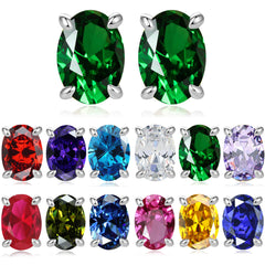 Four Prongs Oval Zircon Silver Studs Earrings for Women