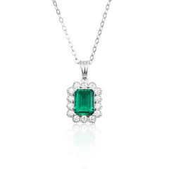 1.5Carat Rectangle Lab Created Emerald Necklace