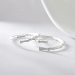 Bamboo Branch Texture Silver Couple Ring for Women