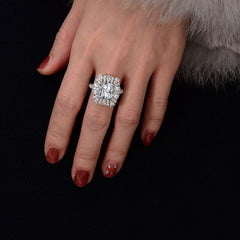 Luxury Halo Radiant Cut Zircon Ring