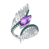 Retro Angel Wing Marquise Shape Natural Gemstones Silver Ring