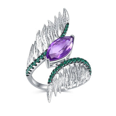 Retro Angel Wing Marquise Shape Natural Gemstones Silver Ring