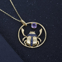 Designer Premium Insect Element Personality Design Natural Amethyst Silver Necklace for Women