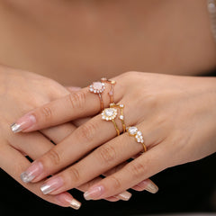 Rhombus Shape Halo Round Cut Natural Moonstone Silver Ring