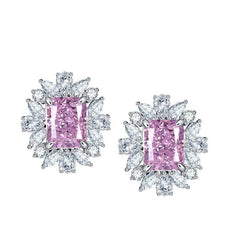 Petals Halo Rectangle Pink Zircon Stud Earrings