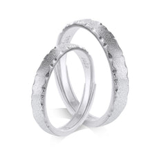 Irregular Edge Frosted Silver Couple Ring for Women
