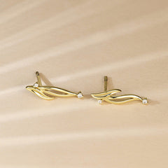 Plant Leaf with Zircon Silver Studs Earrings for Women