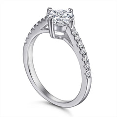 Round Zircon Four Prongs Cathedral Silver Ring