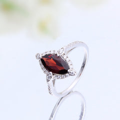 Marquise Shape Natural Garnet Stylish Halo Silver Ring