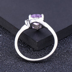 Fashion Design Inlaid Natural Amethyst Love Silver Ring for Women