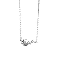 Zircon Star Moon Pendant Silver Necklace for Women