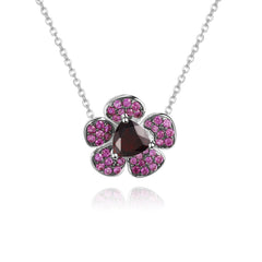 Natural Amethyst Design Colourful Gemstone Flower Pendant Silver Necklace for Women