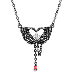 Halloween Skull Hand Handheld Star Tassel Silver Necklace