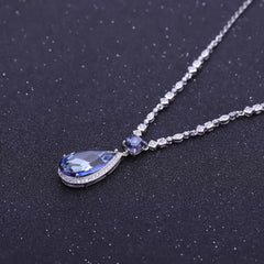 European Design Inlaid Natural Crystal Soleste Halo Pear Drop Pendant Sterling Silver Necklace for Women