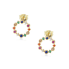 Colourful Mardi Gras Earrings-Zircon Wreath Silver Studs Earrings for Women