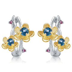 Colourful Gemstone Natural Floral Sterling Silver Studs Earrings for Women