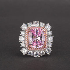 Luxury Halo Rectangle Pink Zircon Ring