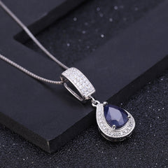 European Fashion Creative Style Inlaid Sapphire Soleste Halo Pear Drop Pendant Sterling Silver Necklace for Women
