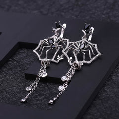 Dark Tassel S925 Silver Set Gemstone Earrings for Women