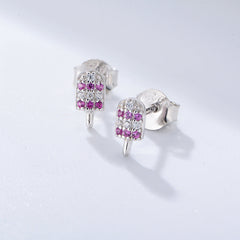 Colourful Zircon Ice-cream Silver Studs Earrings for Women