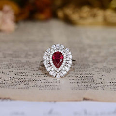 Luxury Halo Pear Drop Lab Created Ruby Ring