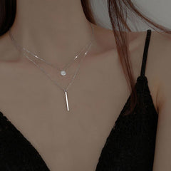 Zircon Circle Double Layers Silver Necklace for Women