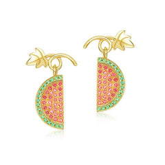 Red and Green Zircon Watermelon Pendant Sterling Silver Drop Earrings