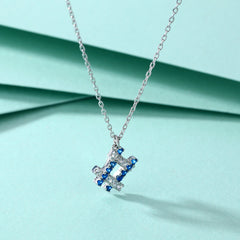 Quadrilateral Square with Blue Zircon Pendant Silver Necklace for Women