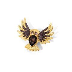 Colourful Treasure Brooch Pendant Dual-use Design Flying Owl Pendant Silver Necklace for Women