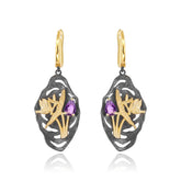 Italian Retro 925 Silver Natural Amethyst Drop Earrings for Women