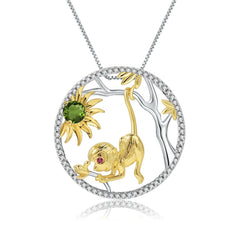 Chinese Style Element Design Zodiac Series Monkey Natural Gemstone Pendant Silver Necklace for Women