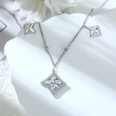 Marquise Zircon Flower Rhombus Pendant Silver Necklace for Women