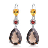 European Natural Gemstone Pear Shape Silver Drop Earrings for Women