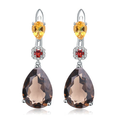 European Natural Gemstone Pear Shape Silver Drop Earrings for Women