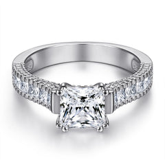 Princess Cut Zircon with Beading Silver Ring Set