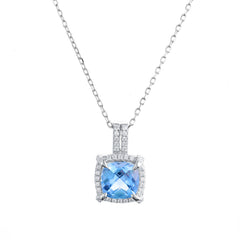 Soleste Halo Square Natural Blue Topaz Silver Necklace