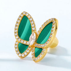 Zircon and Malachite Asymmetric Butterfly Sterling Silver Stud Earrings