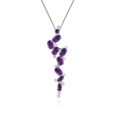 French Romantic Design Premium Natural Colourful Gemstone Pendulous Pendant Silver Necklace for Women
