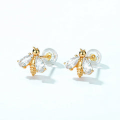 Pear Shape Zircon Cute Bee Sterling Silver Stud Earrings