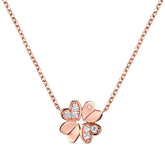 Four Heart-shape Leaves Clover with Zircon Silver Necklace for Women
