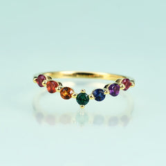 Luxury Colourful Crystal V Shape 14k Gold Plated S925 Sterling Silver Ring