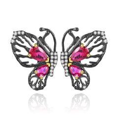 Natural Colourful Gemstone Creative Butterfly Sterling Silver Studs for Women