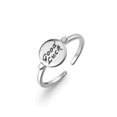 GOOD LUCK Letter Round Disc Opening Sterling Silver Ring
