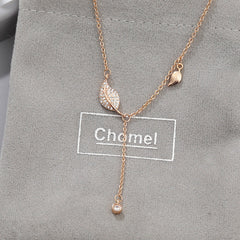 Leaves with Zircon Tassels Silver Necklace for Women